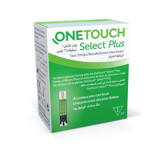 شرائط قياس السكر OneTouch Select Plus – عبوة 50 شريط